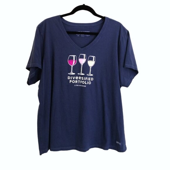 Life Is Good Tops - New Life Is Good Diversified Portfolio T-Shirt Navy Blue Size XXXL